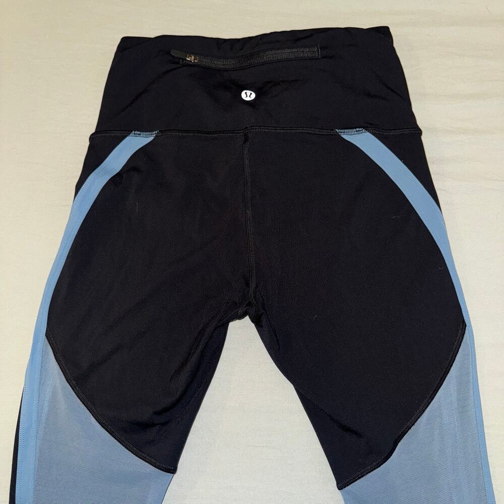 Lululemon Pants Blue/Black‎ Zip Line Crop Reflective Mesh Legging Women's Size 4